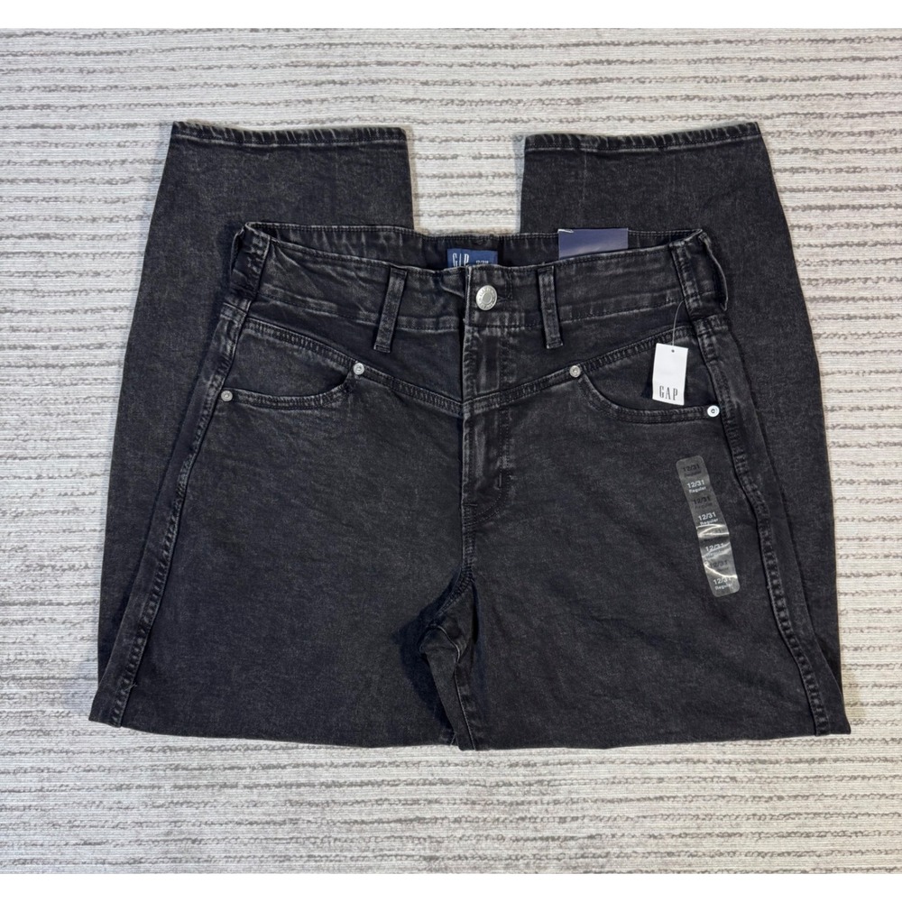 Gap Denim High Rise Barrel Jeans Washed Black Tapered Leg 12/31R NEW